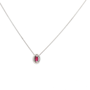 Collar con dije de Diamantes y Rubí en Oro blanco 14k