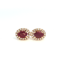 Aretes Stud de Rubí con Halo de Diamantes en Oro Amarillo