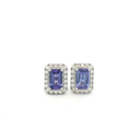 Aretes Stud de Tanzanita con Halo de Diamantes