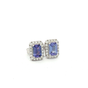Aretes Stud de Tanzanita con Halo de Diamantes