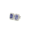 Aretes Stud de Tanzanita con Halo de Diamantes