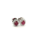 Aretes Stud de Rubí con Halo de Diamantes