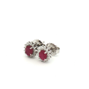 Aretes Stud de Rubí con Halo de Diamantes