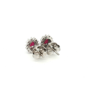 Aretes Stud de Rubí con Halo de Diamantes