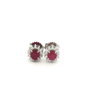 Aretes Stud de Rubí con Halo de Diamantes