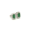 Aretes Stud de Esmeralda con Halo de Diamantes