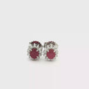 Aretes Stud de Rubí con Halo de Diamantes
